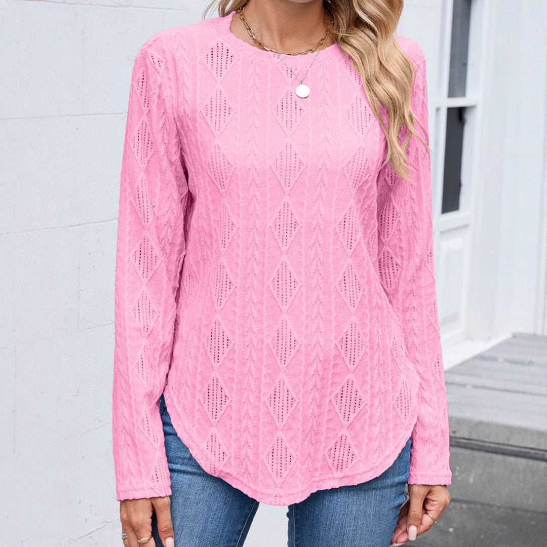 Damen Feinstrukturierter Strickpullover mit Ajour‑Diamantmuster und gerundetem Saum Echoarchiv