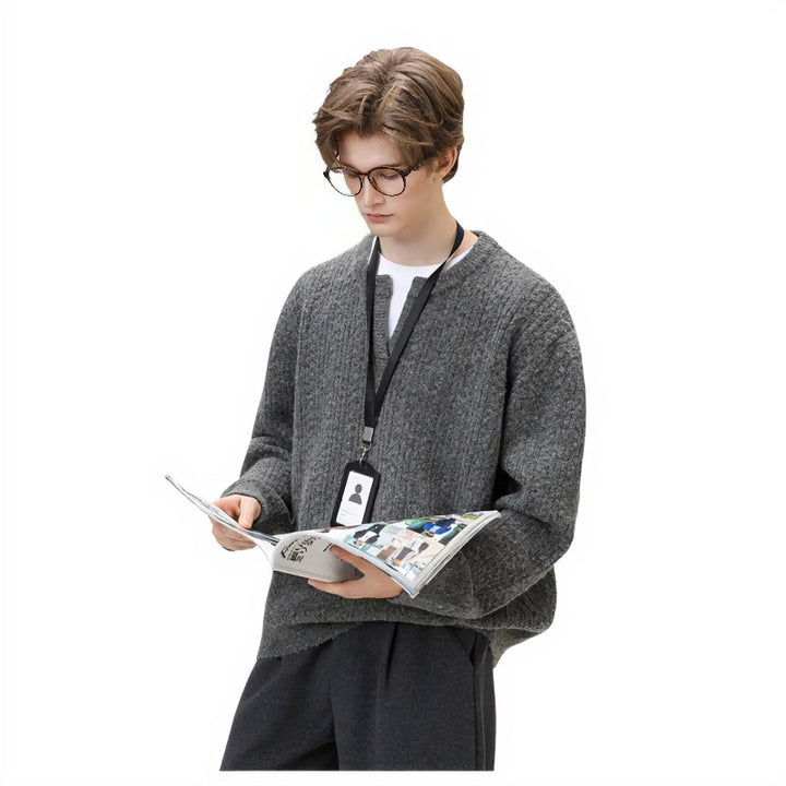Damen Grobgestrickter Zopfmuster-Pullover mit V‑Ausschnitt und Lagen‑Optik Echoarchiv