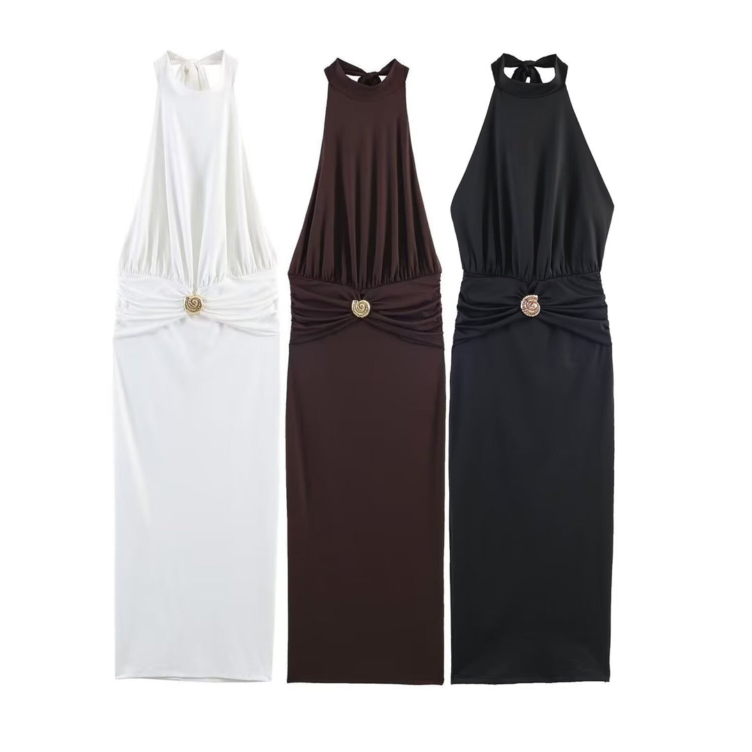 Damen Maxikleid mit schickem Halterneck und dekorativer Drapierung Echo Archiv