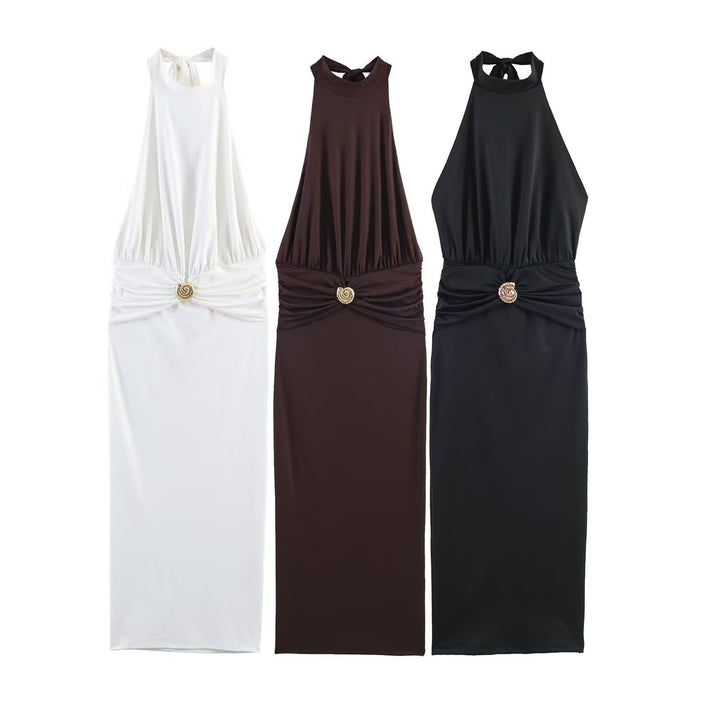 Damen Maxikleid mit schickem Halterneck und dekorativer Drapierung Echo Archiv
