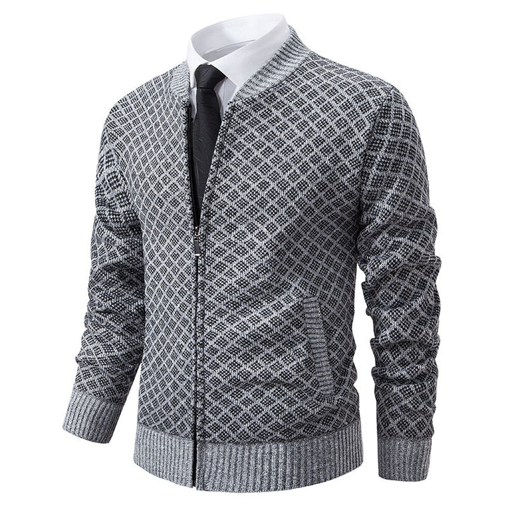 Herren Taillierter Jacquard-Zip-Cardigan mit Diamantstruktur und Eingrifftaschen Echo Archiv