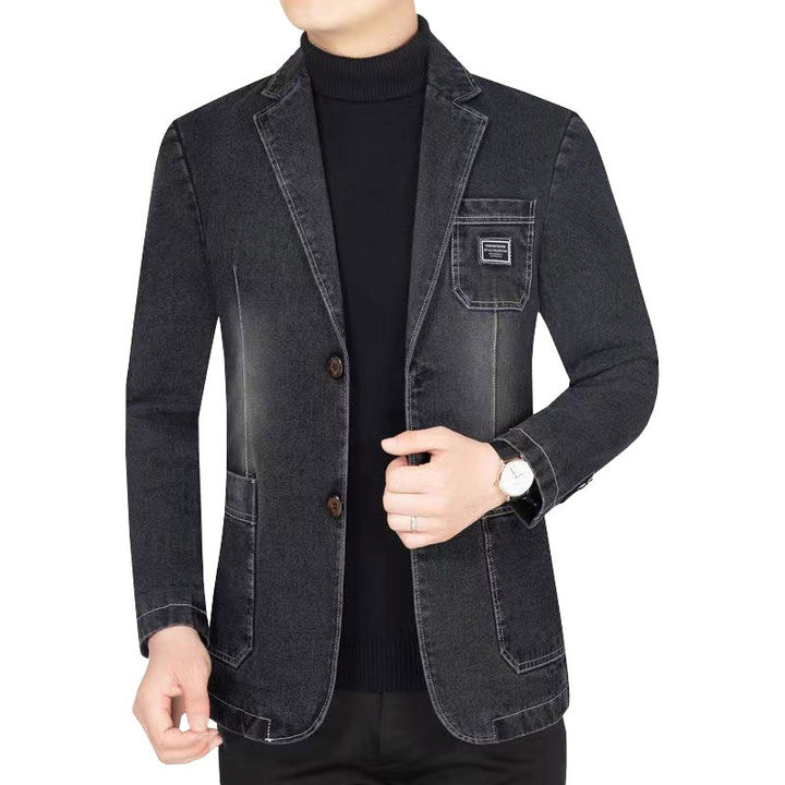 Herren Jeansblazer Slim Fit mit Aufgesetzten Taschen und Notch-Kragen – Tianoro