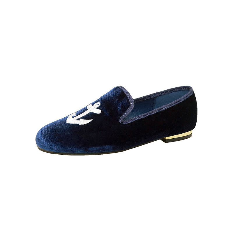 Damen Samt-Slipper mit Sonnenstickerei und goldener Absatzkappe Echo Archiv
