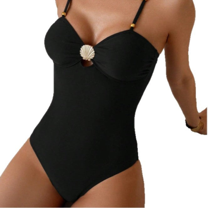 Damen Designer-Einteiler Badeanzug mit elegantem Muschel-Detail Echo Archiv
