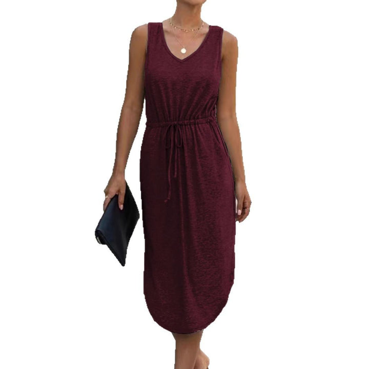Damen lässiges Maxikleid mit V-Ausschnitt und elastischem Taillenbund Echo Archiv