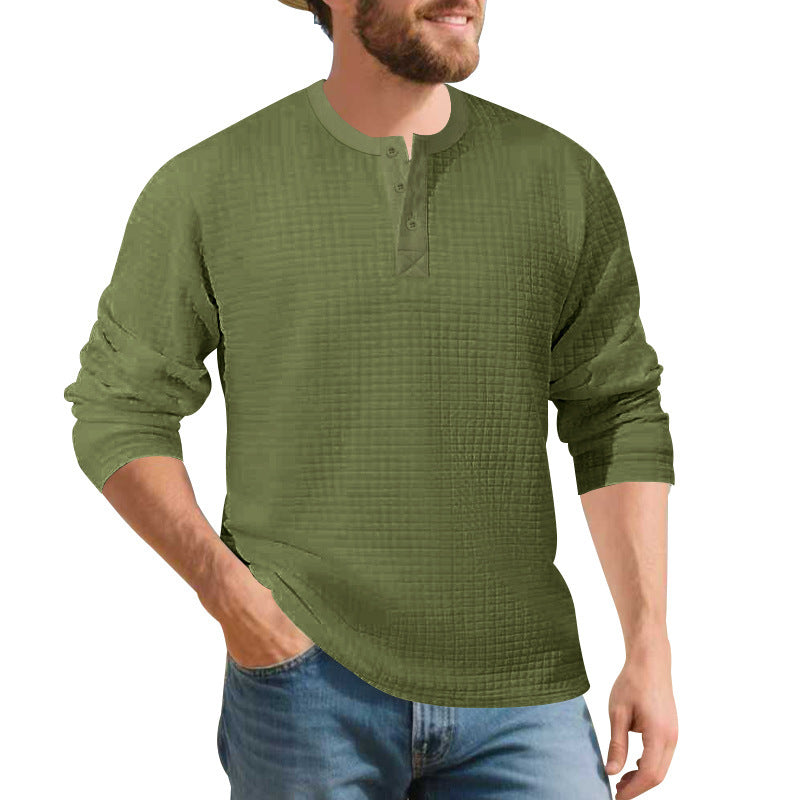 Herren Langarm Henley-Shirt aus komfortablem Waffelmaterial mit Knopfleiste Echoarchiv
