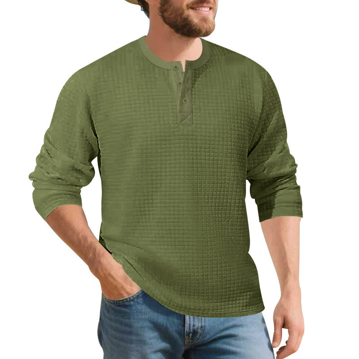 Herren Langarm Henley-Shirt aus komfortablem Waffelmaterial mit Knopfleiste Echoarchiv