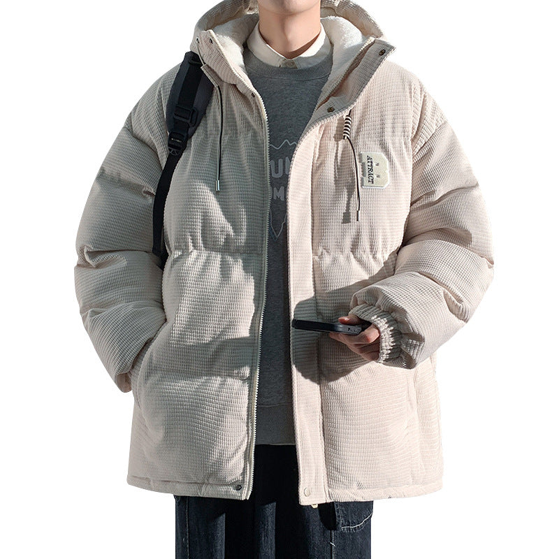 Herren Gepolsterte Cord-Steppjacke mit Kapuze, Teddyfleece-Innenfutter und Oversize-Schnitt Echo Archiv