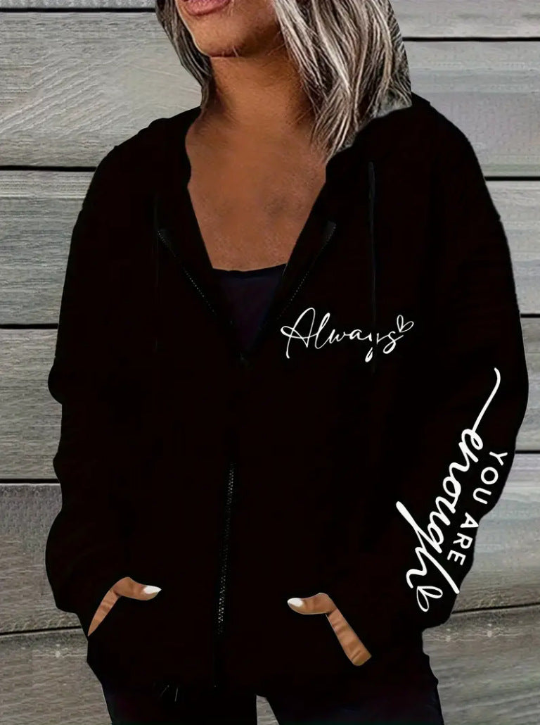 Damen nan oversized Kapuzenjacke mit Reißverschluss, handgeschriebener Typo-Applikation und Kontrast-Eingrifftaschen Echo Archiv