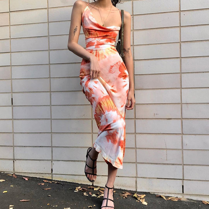 Damen langes Sommerkleid mit floralem Druck und verstellbaren Spaghettiträgern Echo Archiv