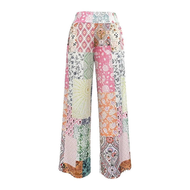 Damen Komfortable weite Stoffhose mit buntem Patchwork-Muster Echo Archiv