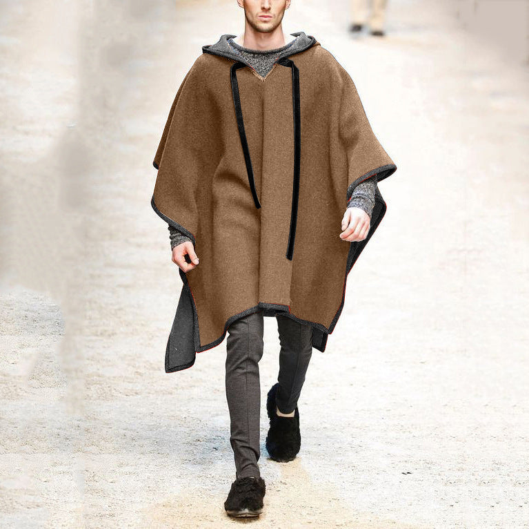 Herren Oversized Kapuzenponcho aus Strick mit geometrischem Mosaikmuster Echoarchiv
