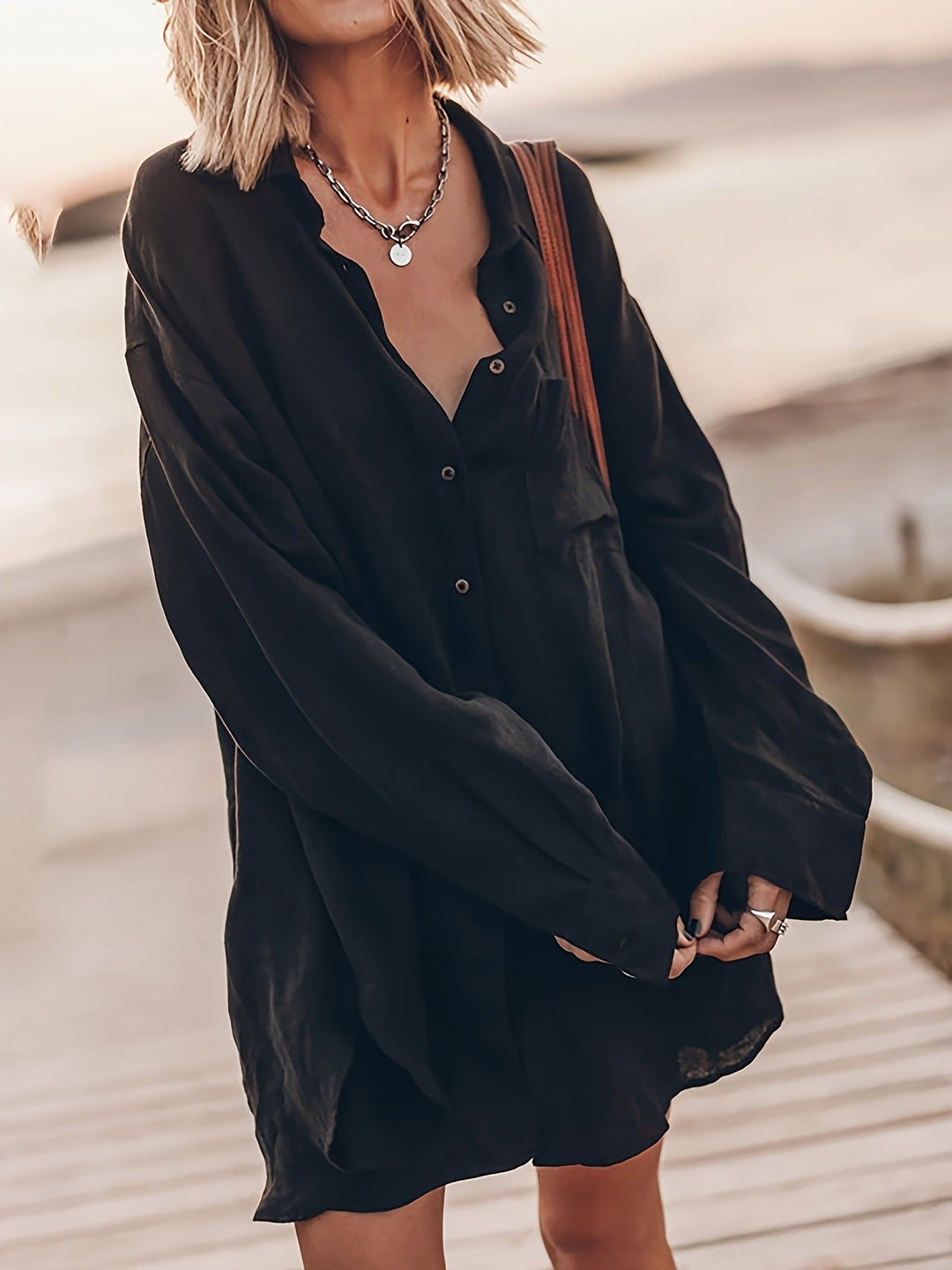 Damen lässige Oversized-Bluse aus Leinen Echoarchiv