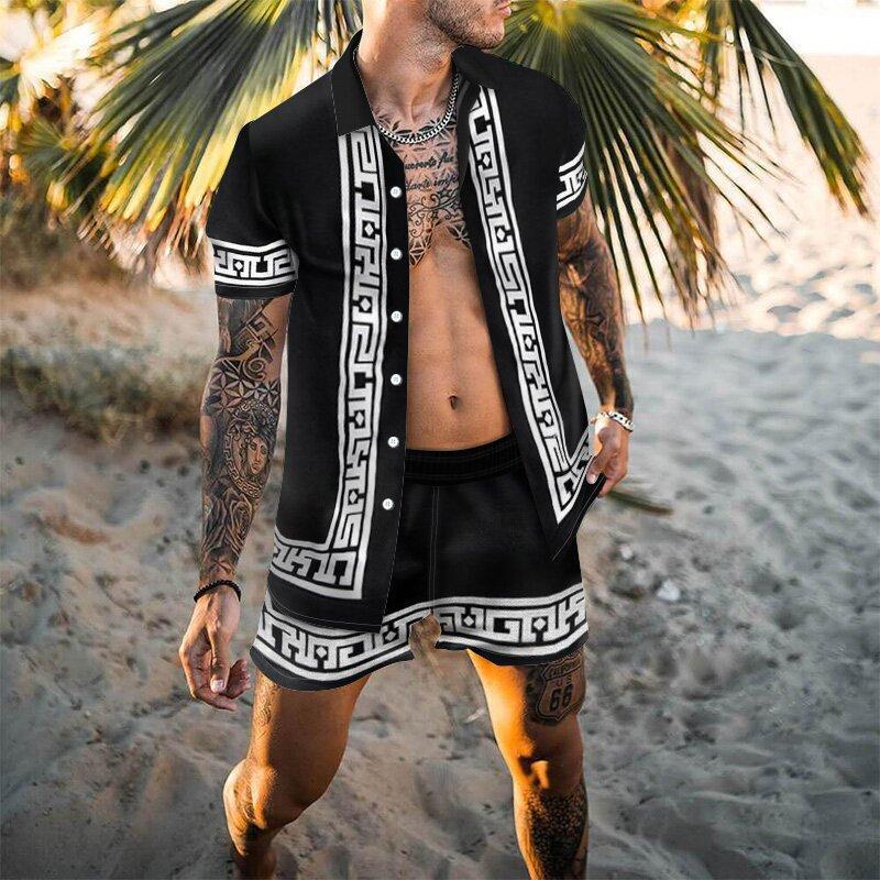 Herren Kurzarm-Hemd und Shorts Set mit modernem grafischem Design Echoarchiv