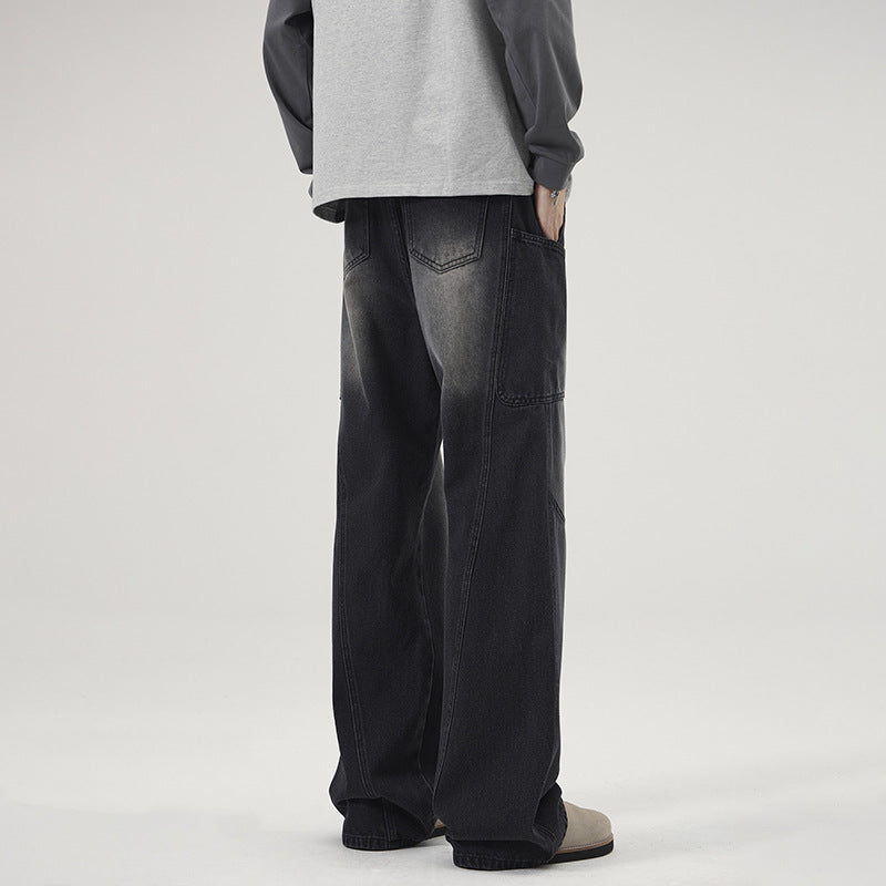 Herren Ultraweite Stonewashed-Denim-Palazzo-Cargohose mit großen Aufsatztaschen Echo Archiv