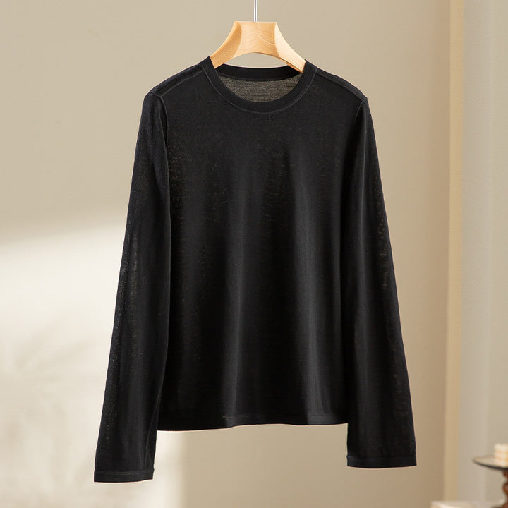 Damen Feines Langarm-Feinstrickshirt mit Rundhalsausschnitt und gerader Silhouette Echoarchiv