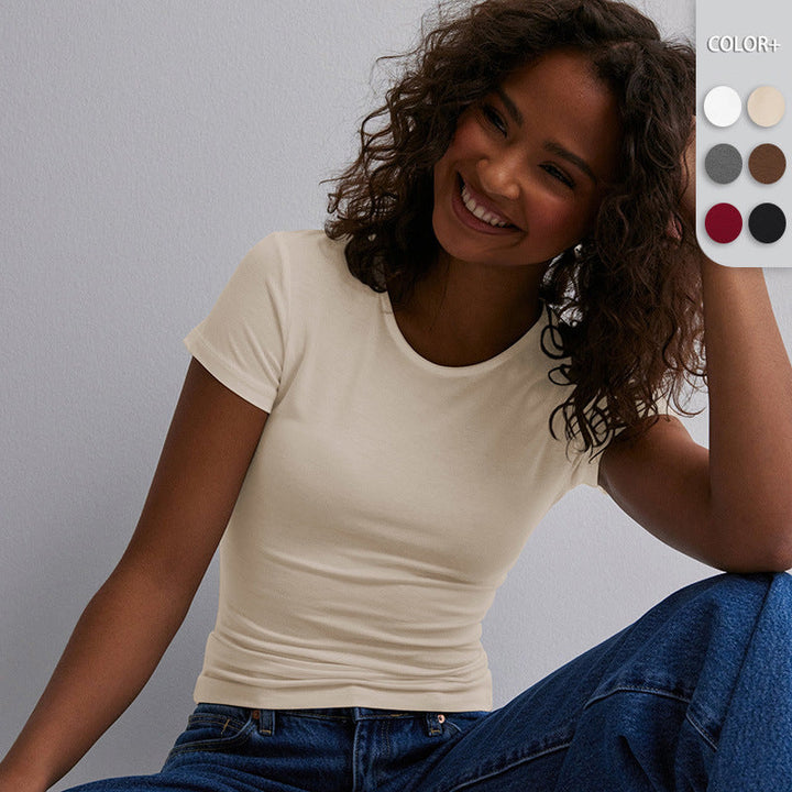 Damen Slim Fit T-Shirt aus hochwertigem Baumwollmix mit elastischem Stretch Echoarchiv