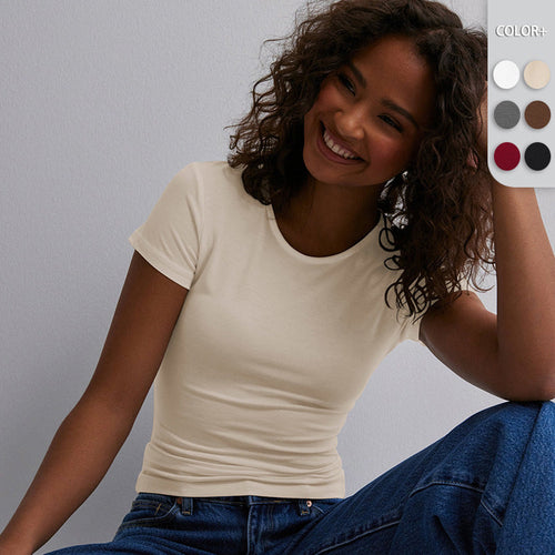 Damen Slim Fit T-Shirt aus hochwertigem Baumwollmix mit elastischem Stretch Echoarchiv