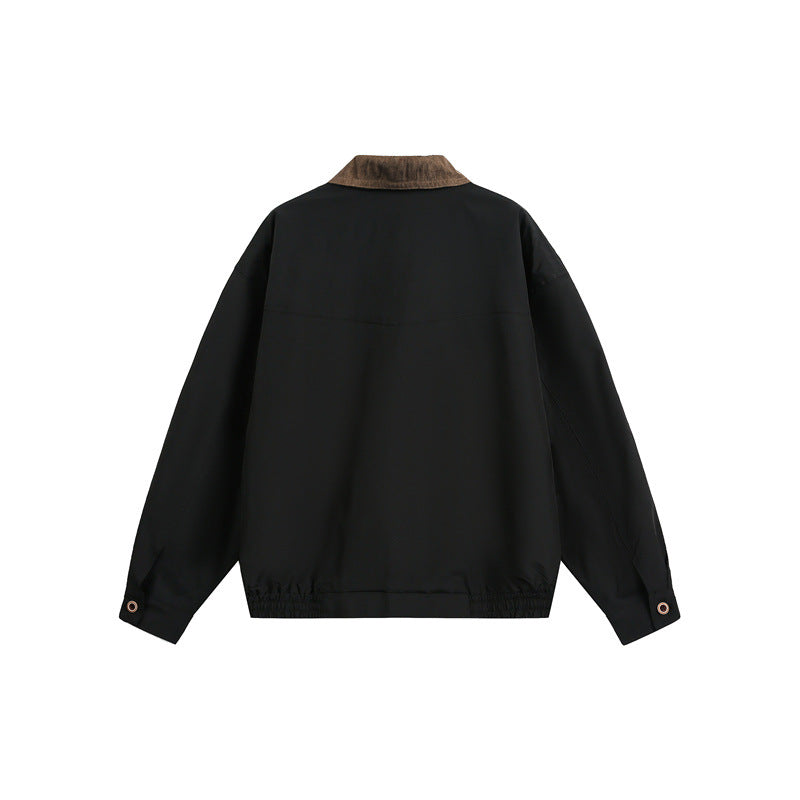 Unisex Kastig geschnittene Blousonjacke im Fieldstil mit Cordkragen und Karo‑Innenfutter Echoarchiv