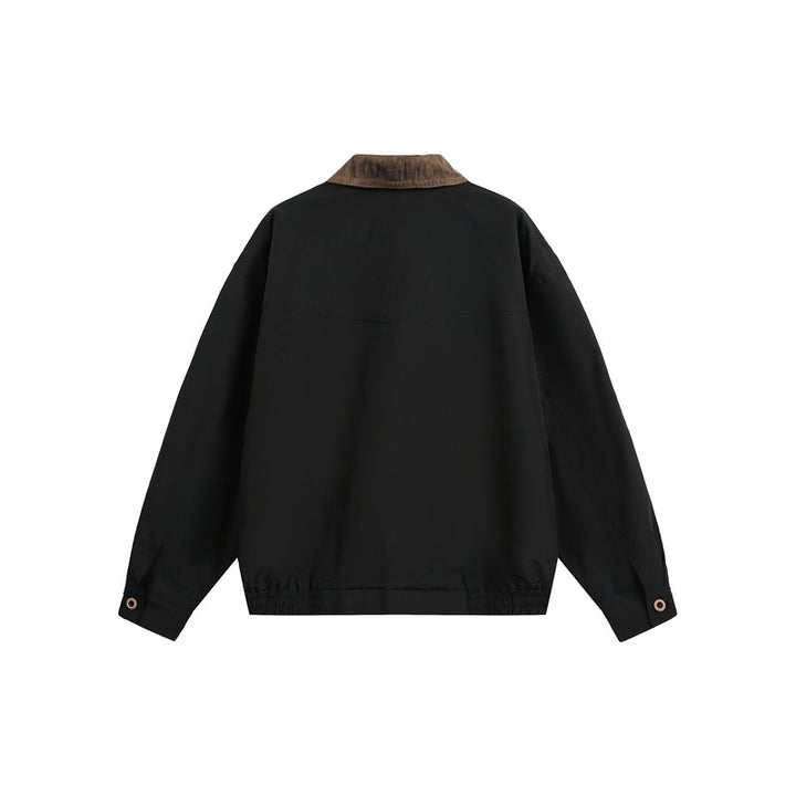 Unisex Kastig geschnittene Blousonjacke im Fieldstil mit Cordkragen und Karo‑Innenfutter Echoarchiv