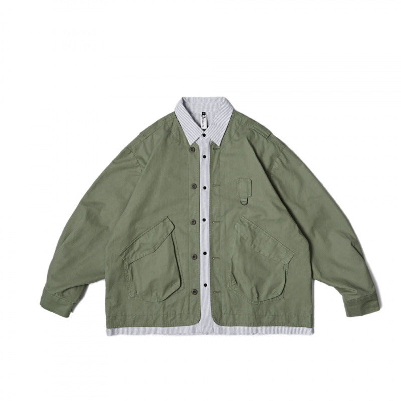 Unisex Oversize-Hemdjacke im Worker-Stil mit aufgesetzten Klappentaschen und kontrastierter Hemdblende Echo Archiv