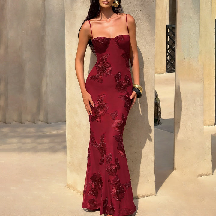 Damen Elegantes Abendkleid mit floralem Spitzenbesatz Echo Archiv