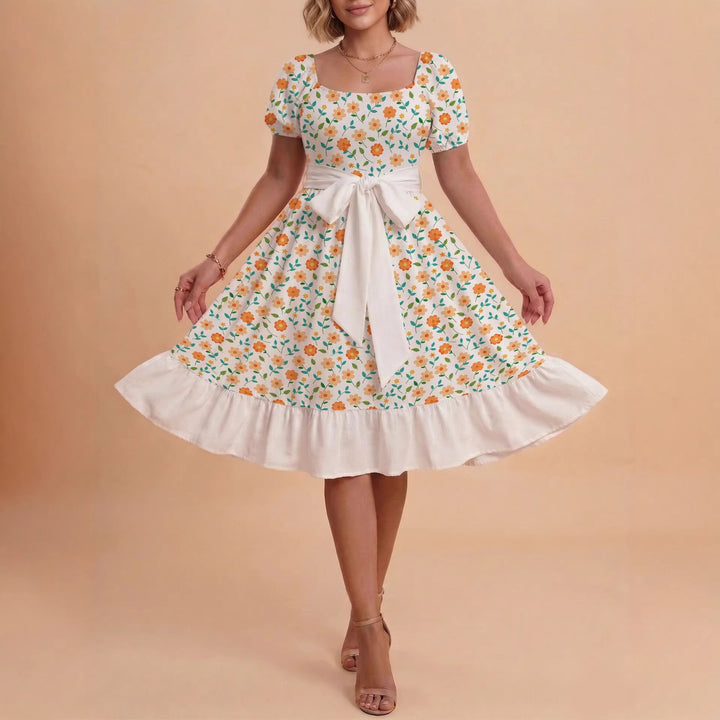 Damen Midikleid mit verspieltem Druck und tailliertem Schnitt Echo Archiv