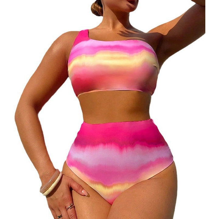 Damen Hoch tailliertes Bikini-Set mit asymmetrischem Oberteil und farbenfrohem Design Echo Archiv