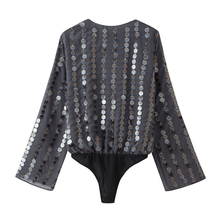 Damen Glamouröses Body mit glitzernden Pailletten und Wickeldesign Echo Archiv