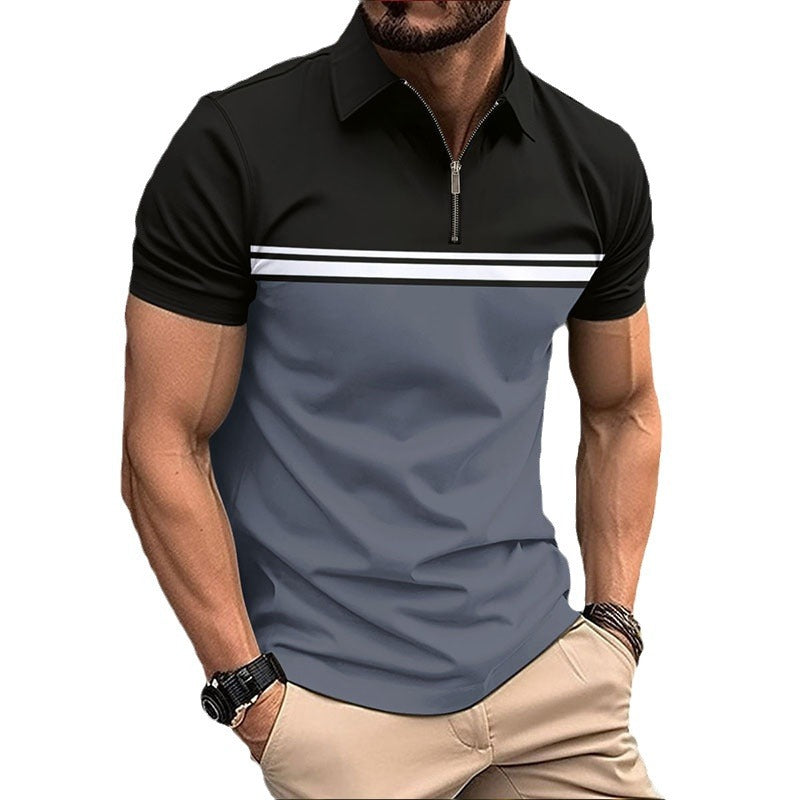 Herren sportliches Poloshirt mit kurzen Reißverschluss und modernen Streifen Echoarchiv