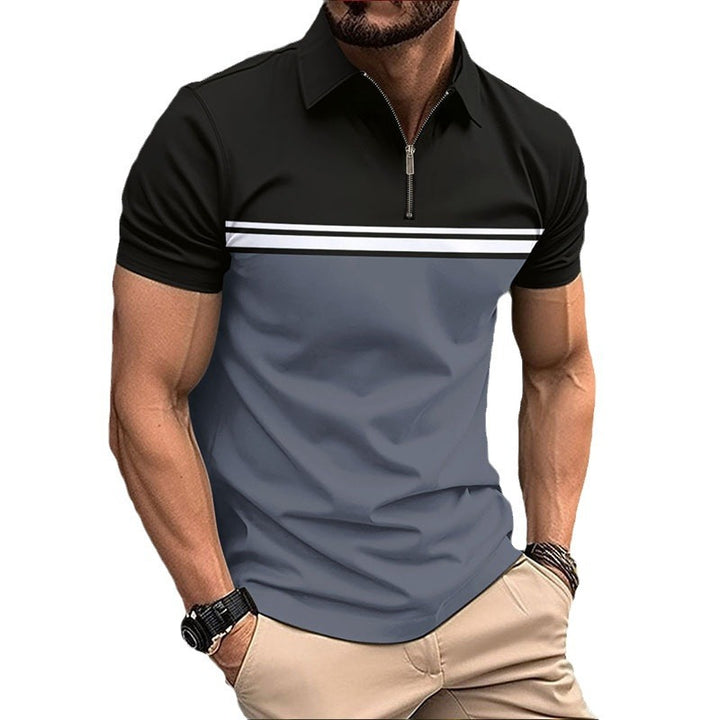Herren sportliches Poloshirt mit kurzen Reißverschluss und modernen Streifen Echoarchiv