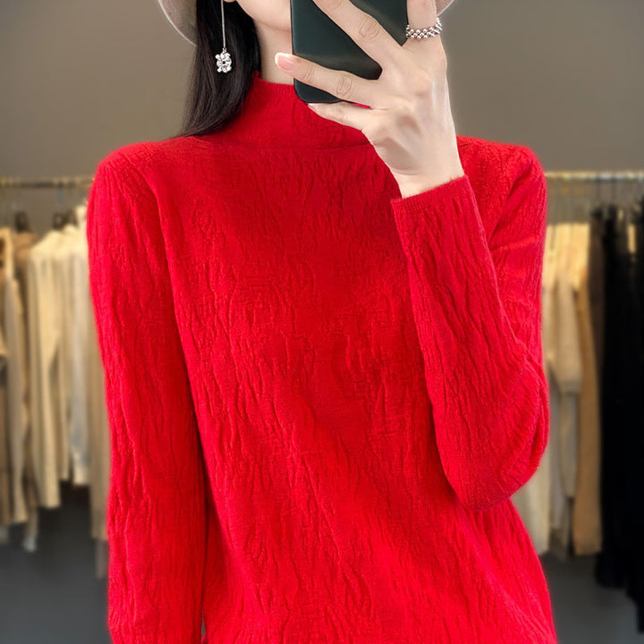 Damen Strukturierter Feinstrick-Pullover mit kurzem Stehkragen und Crinkle-Optik Echoarchiv