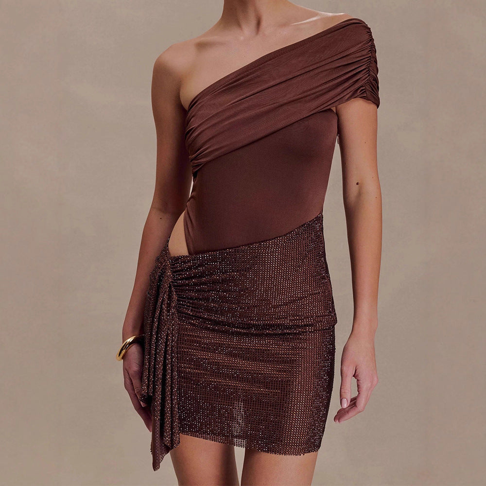 Damen Elegantes One-Shoulder Kleid mit funkelndem Rock Echo Archiv