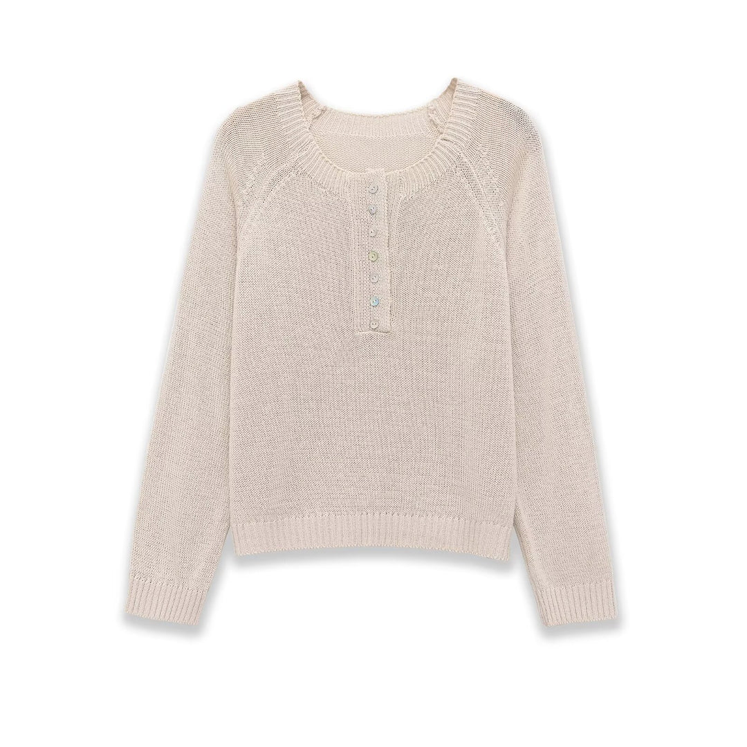 Damen Leichter Feinstrick-Pullover mit Henley-Knopfleiste Echo Archiv