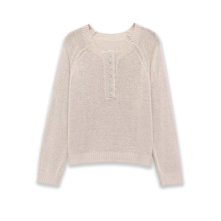 Damen Leichter Feinstrick-Pullover mit Henley-Knopfleiste Echo Archiv