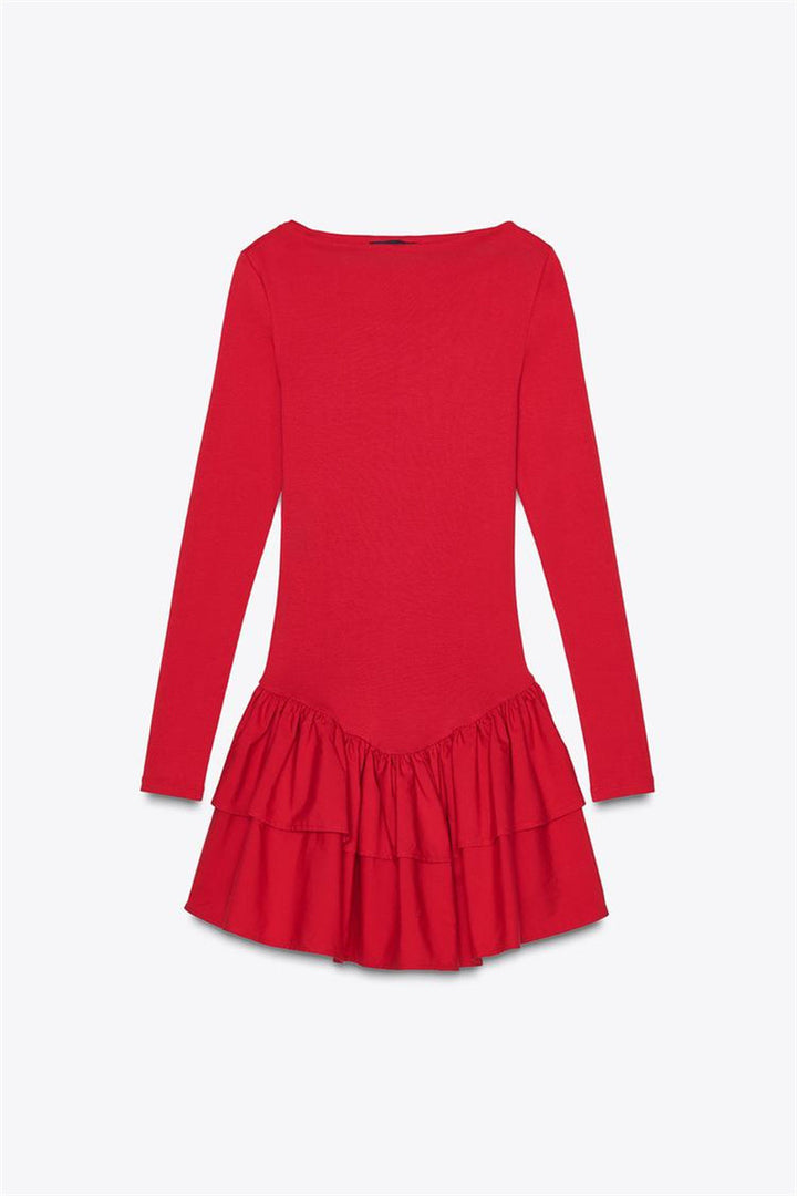 Damen Figurbetontes Minikleid mit Stufenvolants und U‑Boot‑Ausschnitt Echo Archiv