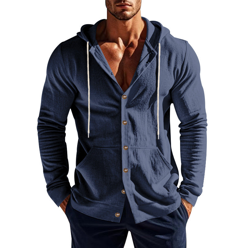 Herren lässiger Kapuzenpullover mit Knopfleiste und praktischen Taschen Echoarchiv