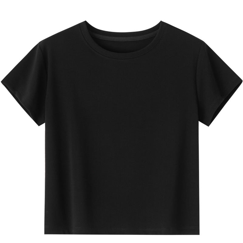 Damen Kurzgeschnittenes Boxy-T-Shirt aus weichem Baumwollstretch mit Rundhalsausschnitt Echo Archiv