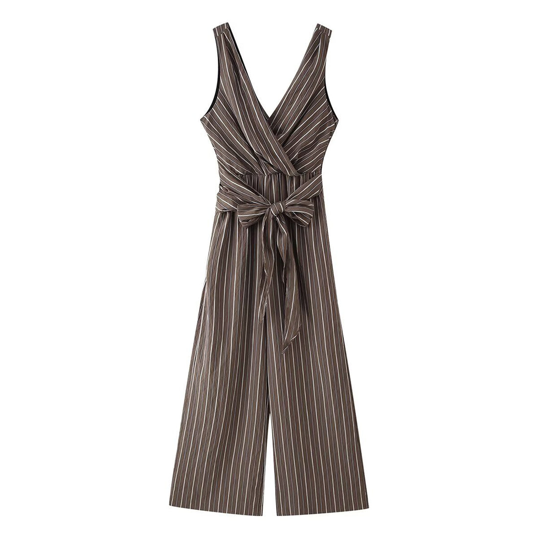 Damen Ärmelloser Wickel-Jumpsuit mit weitem Bein und Taillengürtel Echoarchiv