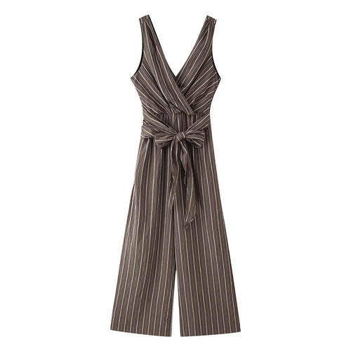 Damen Ärmelloser Wickel-Jumpsuit mit weitem Bein und Taillengürtel Echoarchiv
