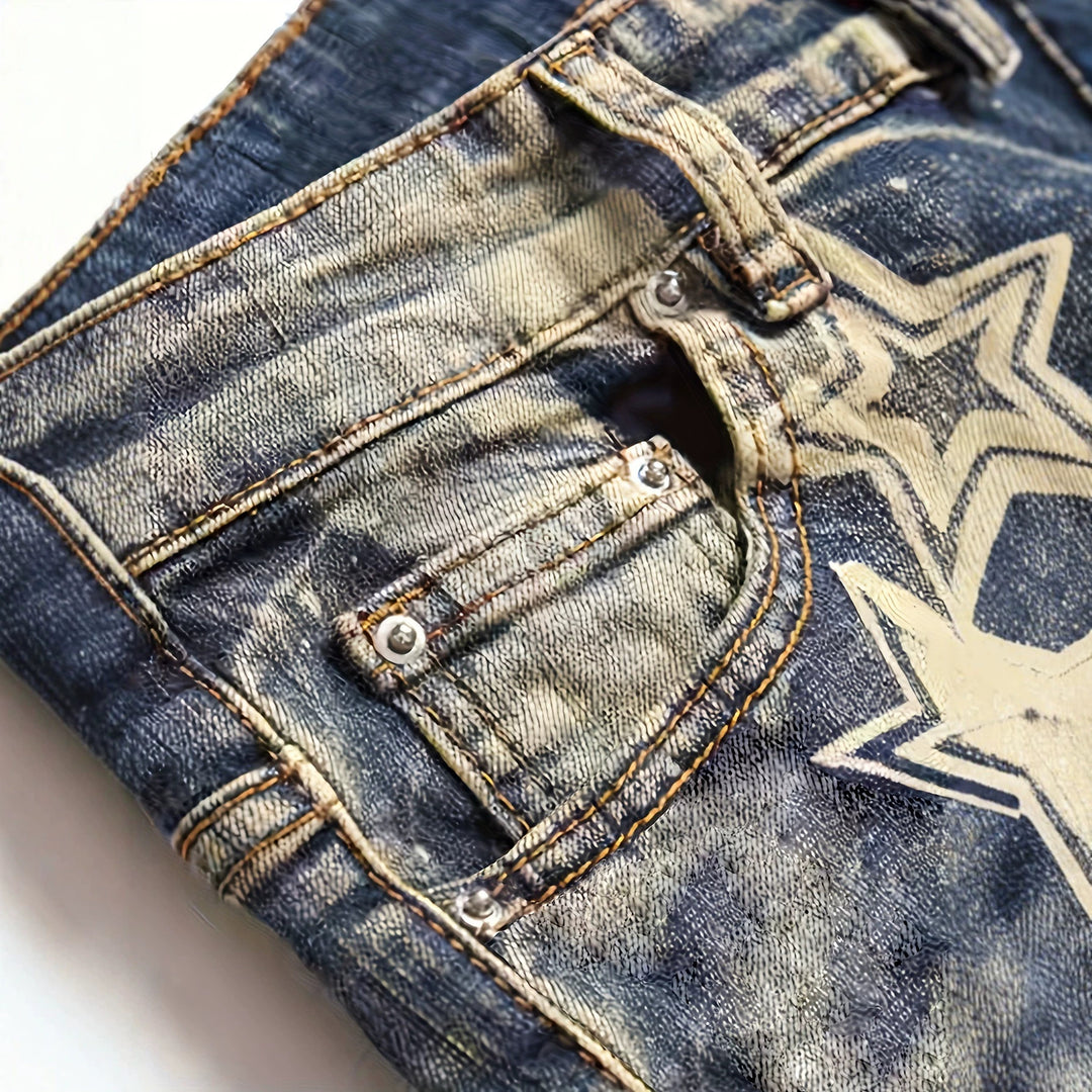 Herren Ripped Denim-Jeans mit Sternenprint Echoarchiv