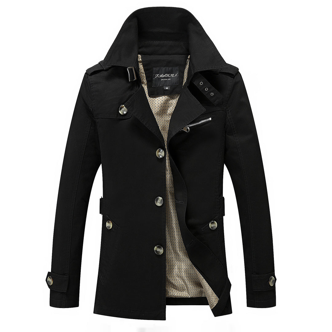 Herren Moderner Field-Trenchcoat mit Stehkragen, Schulterepauletten und kariertem Innenfutter – Montevé