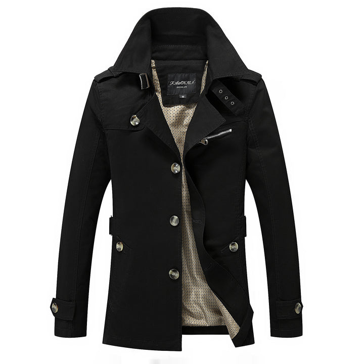 Herren mittellanger Canvas-Fieldparka mit Stehkragen Schulterepauletten und Utility-Taschen Echoarchiv