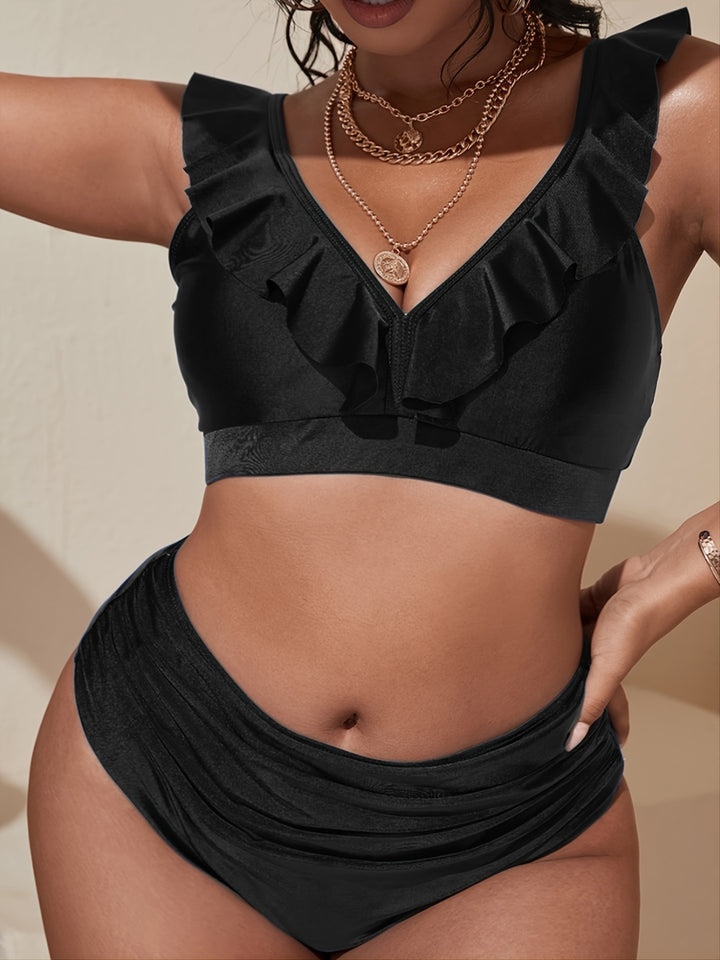 Damen Bikini Oberteil mit raffiniertem Rüschendesign und hohem Bund Echo Archiv