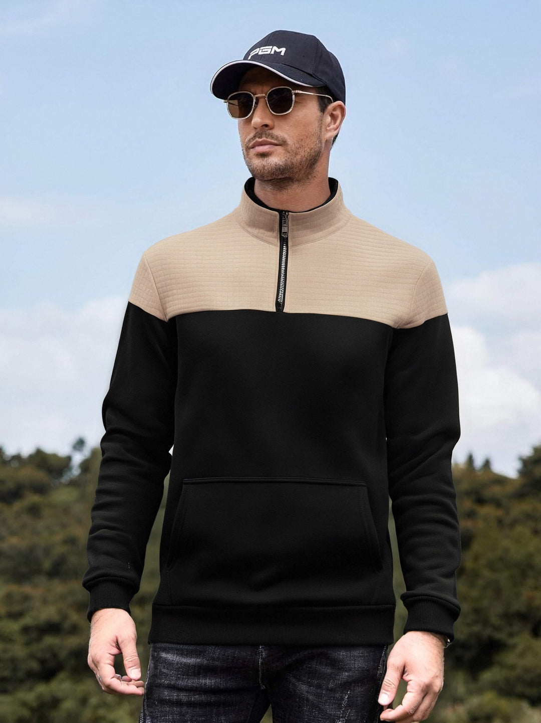 Herren funktionale Sweatjacke mit hochschließendem Kragen und praktischer Kängurutasche Echoarchiv