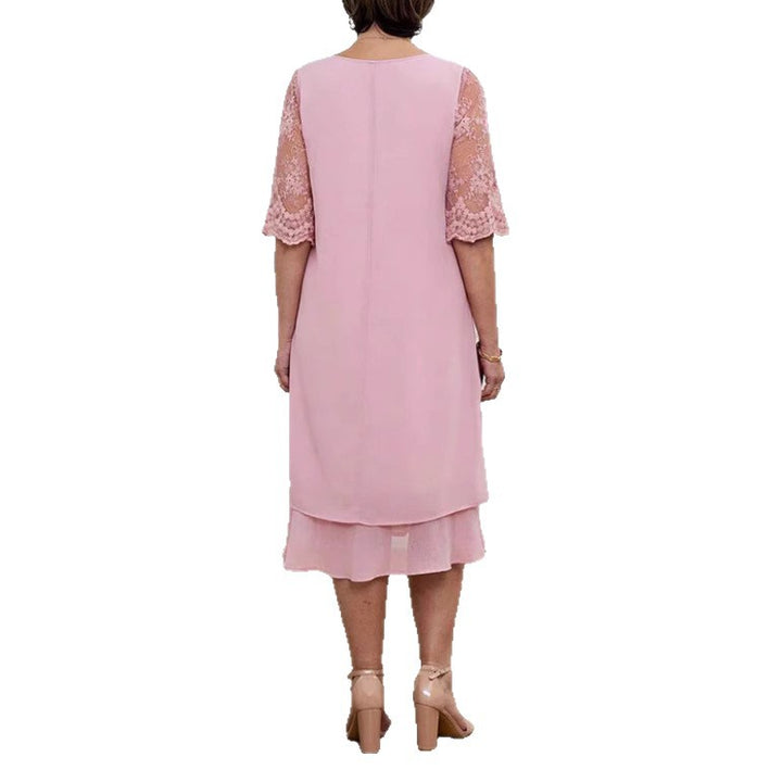 Damen nan A-Linien-Chiffonkleid mit floral bestickter Spitzenpasse, verdeckter Mittelnahtfalte und mehrlagigem Volant Echo Archiv