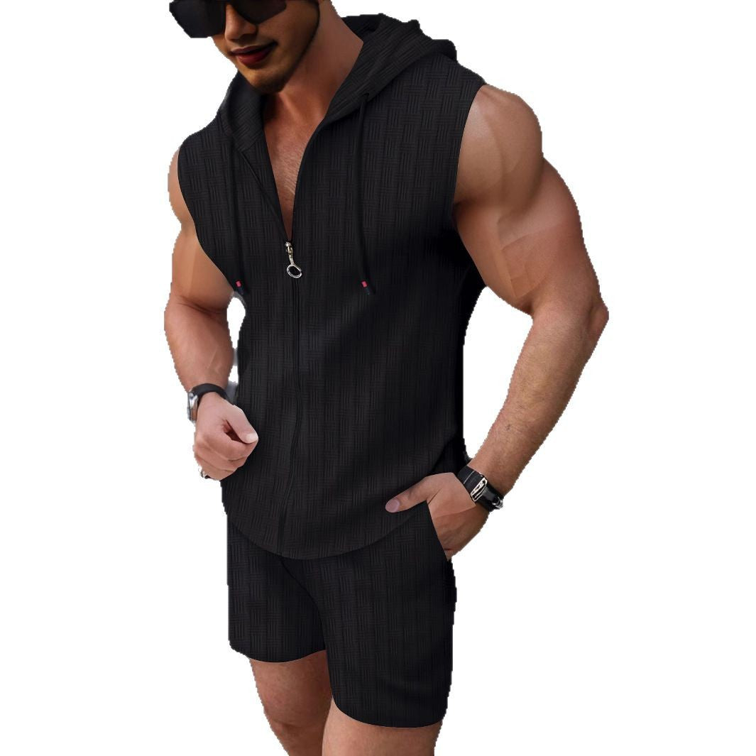 Herren Ärmelloser Zip-Up Hoodie und Shorts Set Echoarchiv