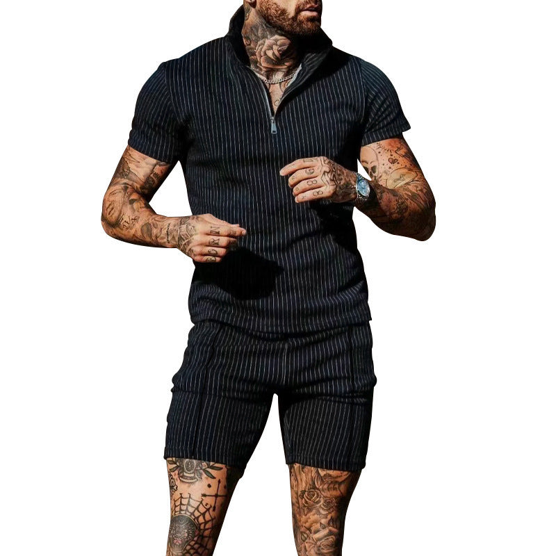 Herren modisches Kurzarm Jumpsuit mit Reißverschluss Echoarchiv