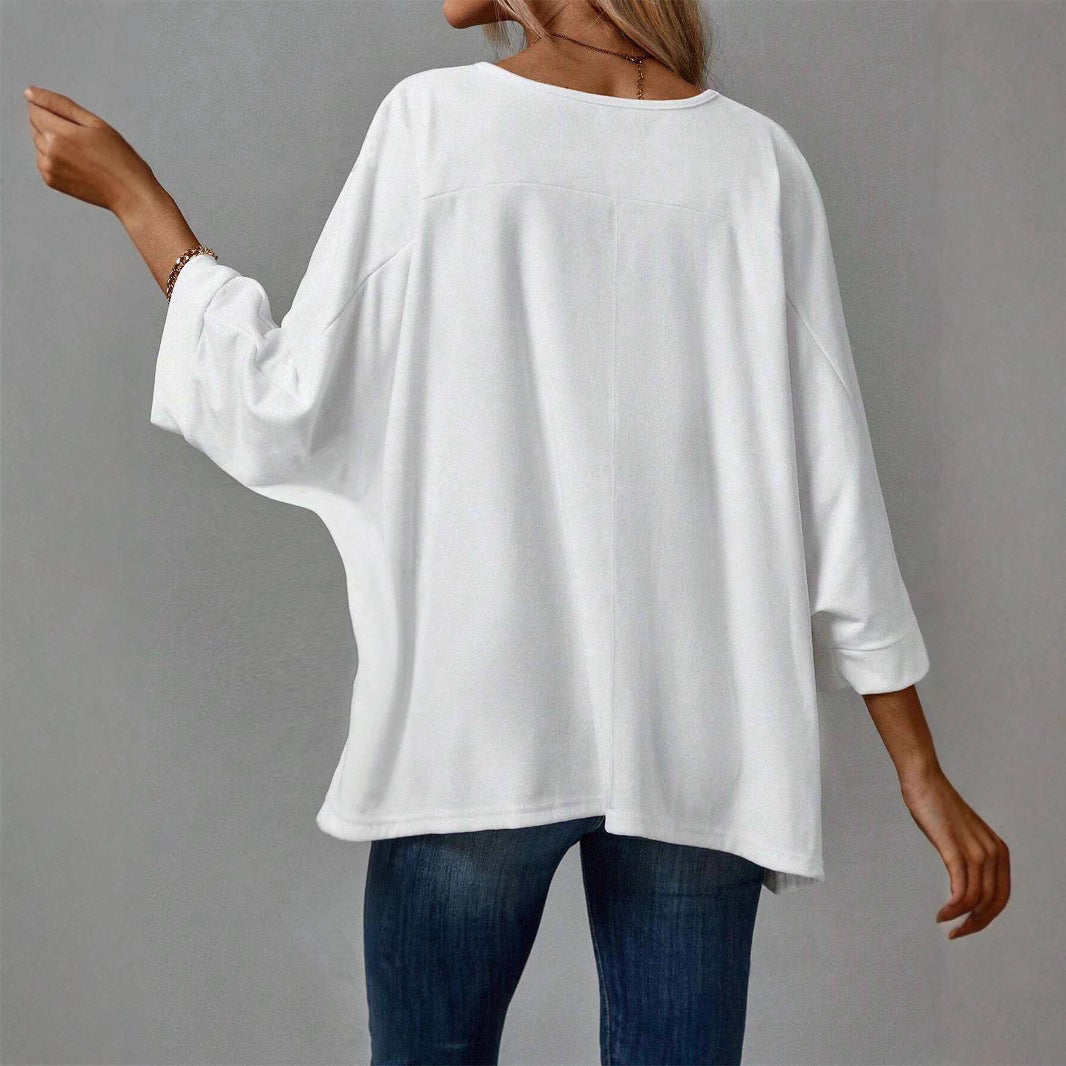 Damen Oversize Tunika‑Bluse mit U‑Boot‑Ausschnitt und dreiviertelärmeln Echoarchiv