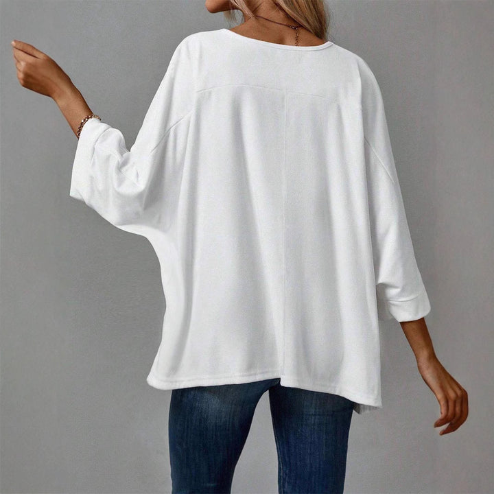 Damen Oversize Tunika‑Bluse mit U‑Boot‑Ausschnitt und dreiviertelärmeln Echoarchiv